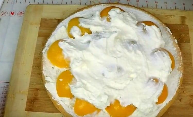 on peaches, we also spread part of the cream.