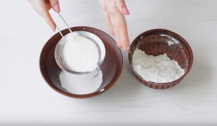 Combine flour with baking powder and sift.