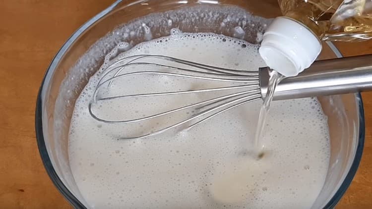 At the end, add vegetable oil to the dough.