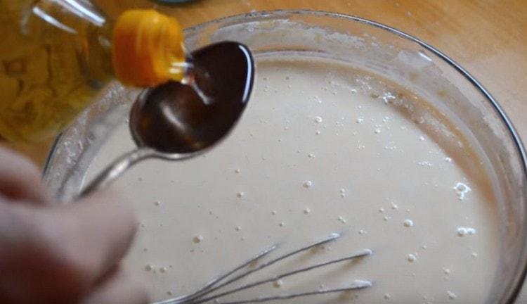 At the end, add vegetable oil to the dough.