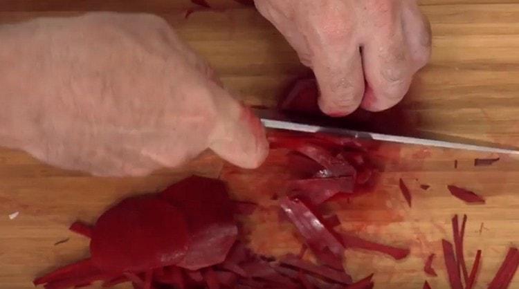 We cut the beets into cubes.