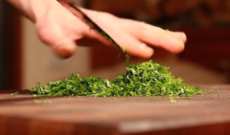 Finely chop the greens.