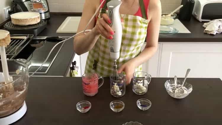 To prepare a Kiev cake at home: prepare a multi-colored cream