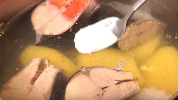 Add salt to the broth.