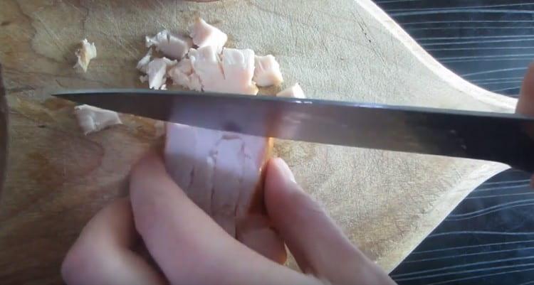 Dice smoked chicken.