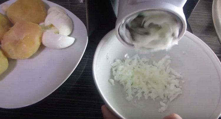 On a coarse grater, three squirrels of boiled chicken eggs.