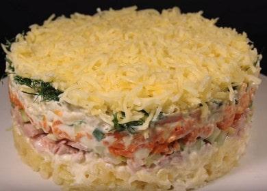 Original puff salad with smoked chicken and cheese: we cook according to recipes with photos and videos!