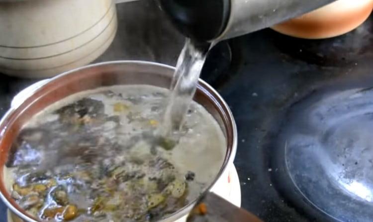 Add water, as well as spices to taste.