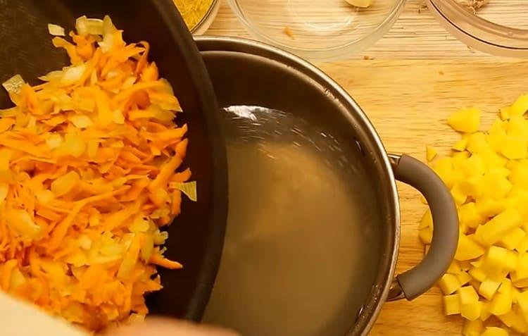 Put the frying in the soup.