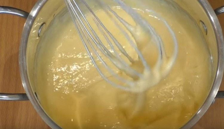 We also add the eggs and mix it all until smooth.