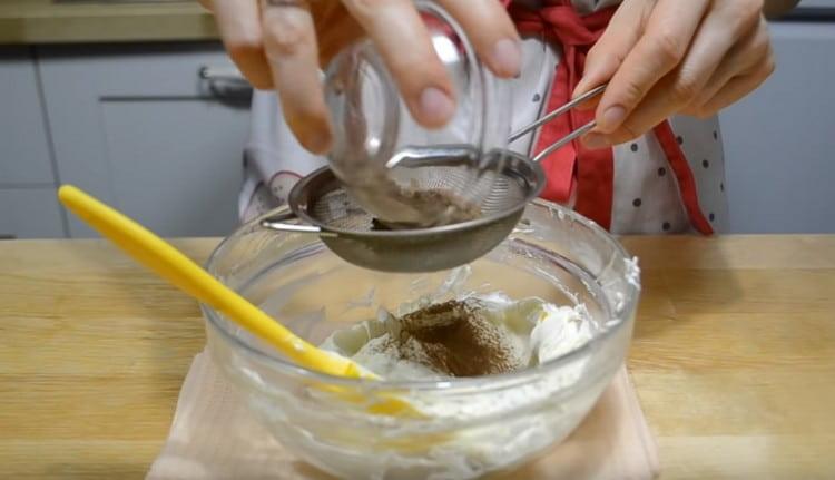 Add cocoa to one part of the souffle.