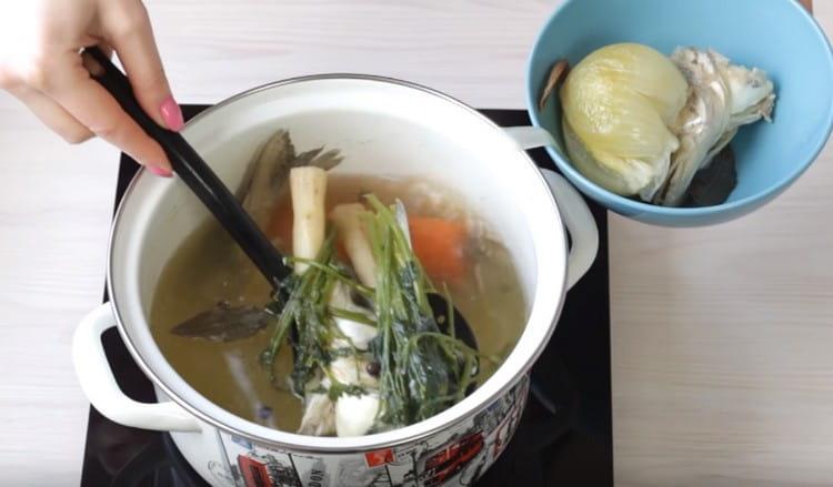 From the broth we get everything that was cooked in it and filter it.