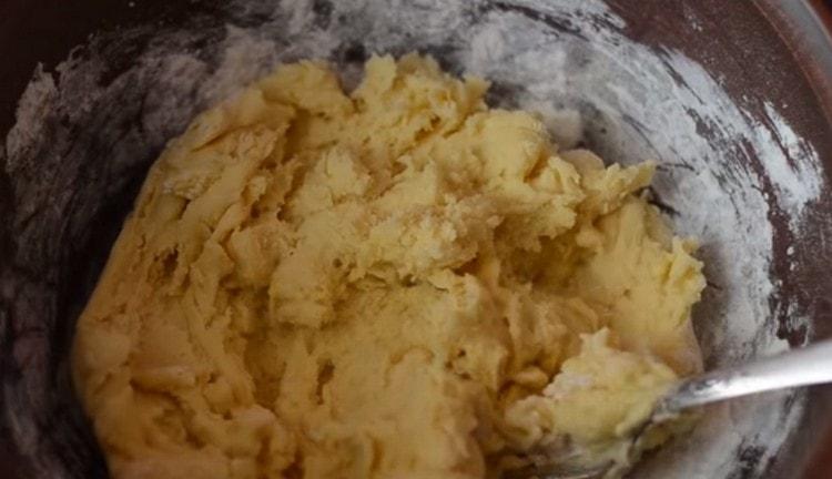 The dough is thick but sticky.