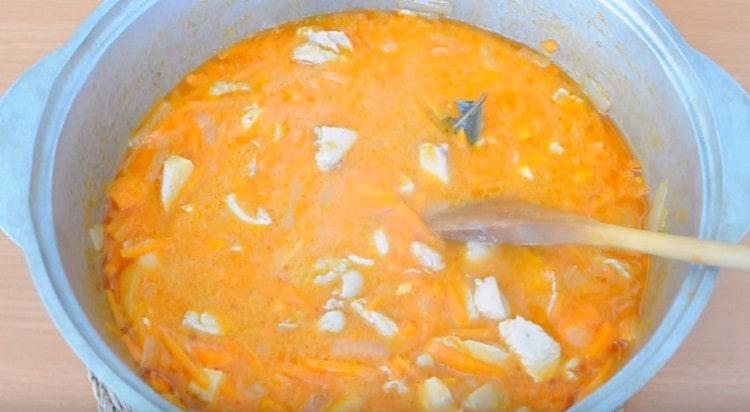 At the end of cooking, add black pepper and bay leaf.