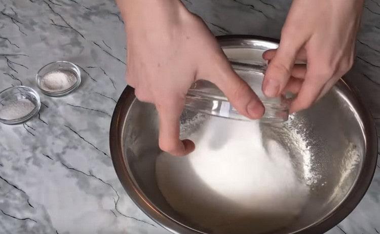 Add sugar to the flour.