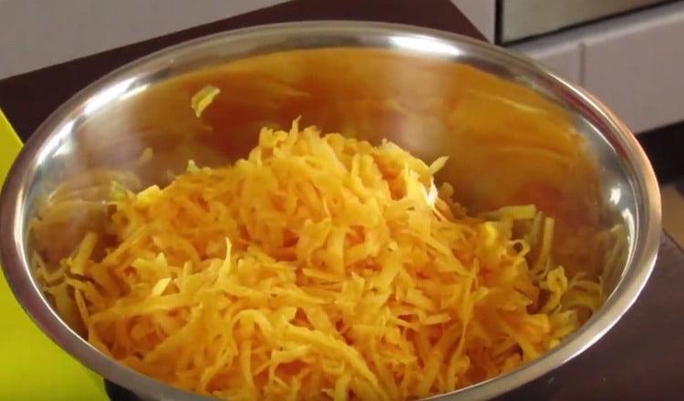 Three pumpkin on a coarse grater.