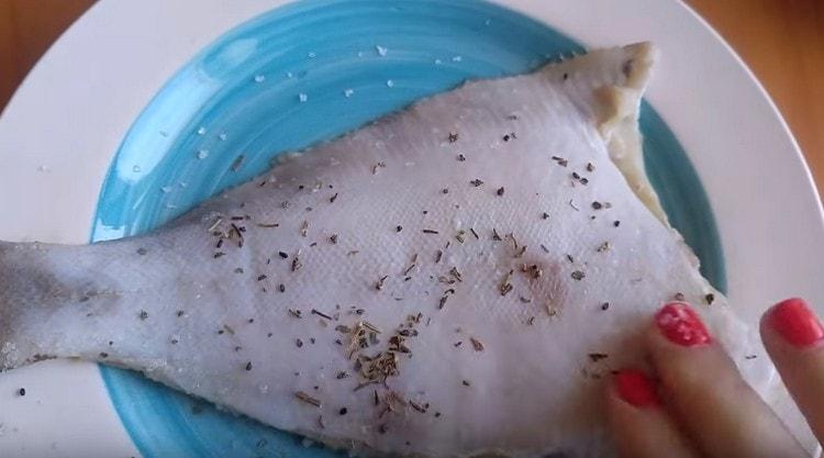 Season the fish with basil.