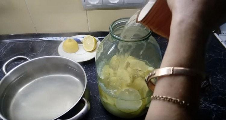 Pour boiling water over the contents of the jar.