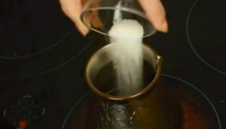 Immediately add sugar to the coffee.