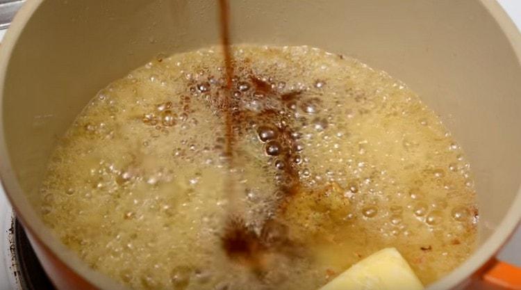 Add soy sauce, mustard, butter.