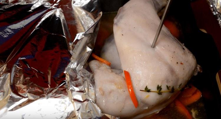 The readiness of the rabbit can be checked using a special kitchen thermometer.