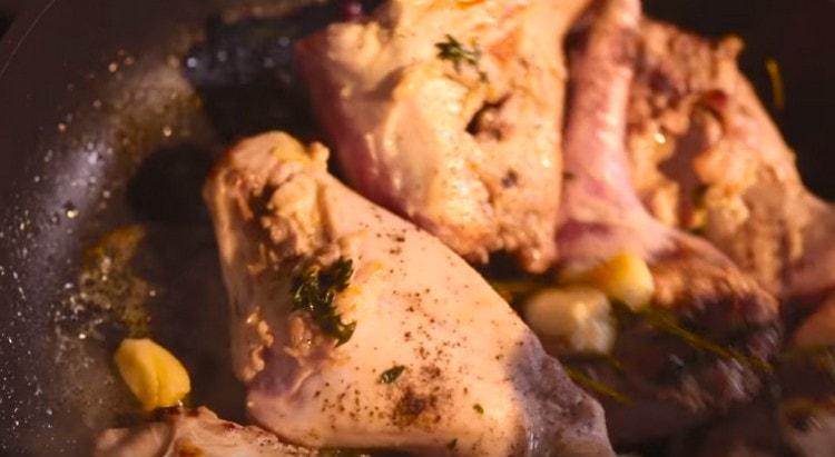 Add salt, pepper, thyme.