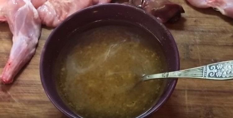 Cooking garlic dressing.