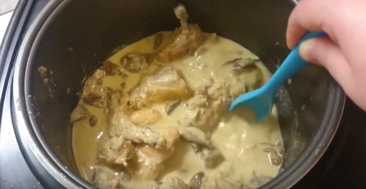 The rabbit stewed in a slow cooker turns out to be very tender and fits well with different side dishes.