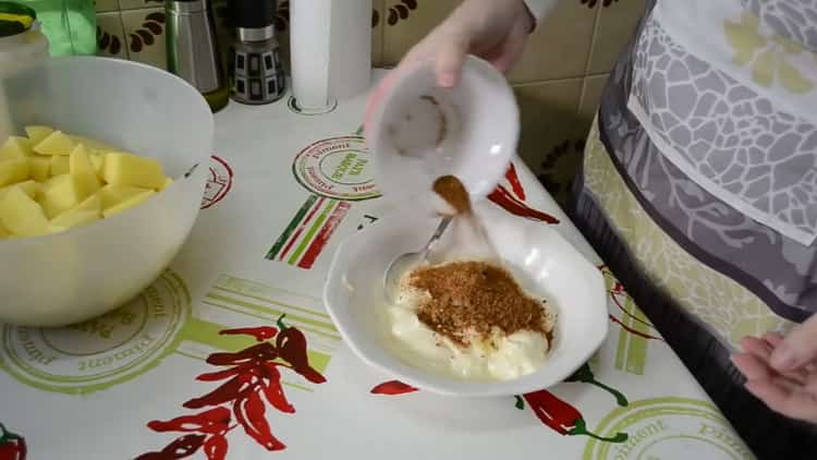 To prepare chicken legs with potatoes in the oven, prepare the sauce