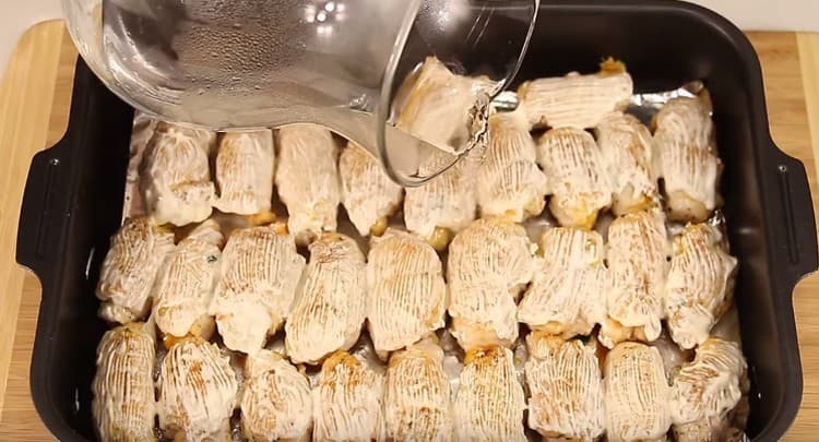 Add water and send the dish to the oven.