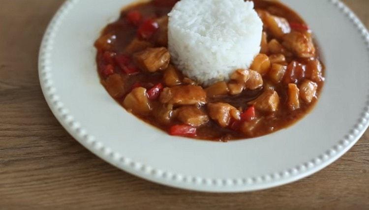 Sweet and sour chicken will go well with a side dish of rice.