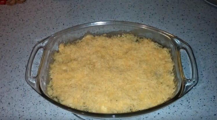 A few minutes before the fish is ready, sprinkle it with cheese.