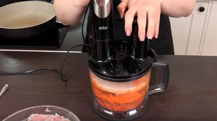 Grind carrots on a grater or in a blender.