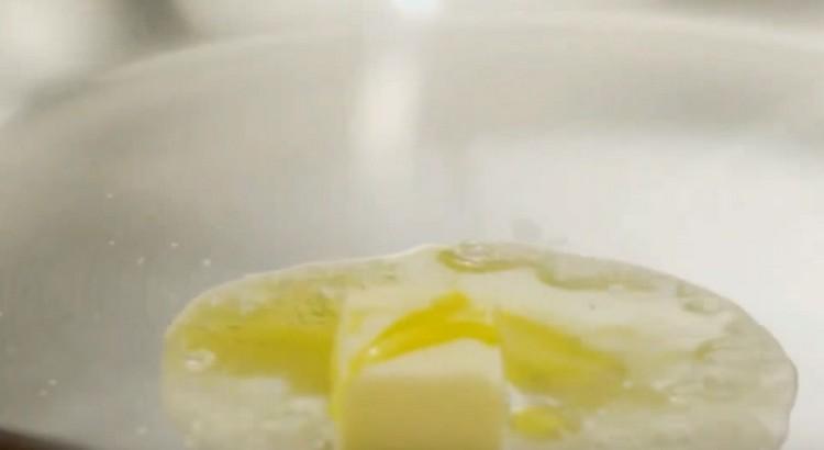Put a piece of butter in a pan and add a little olive oil.