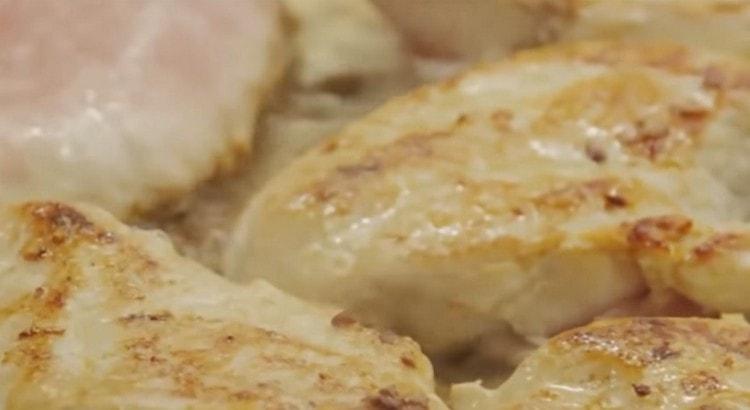 Fry the chicken on both sides.