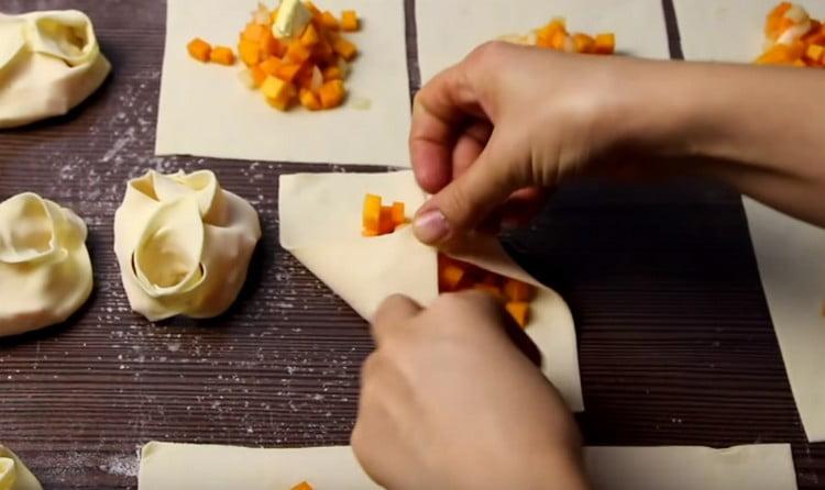 Connect the opposite corners of the dough to make a square.