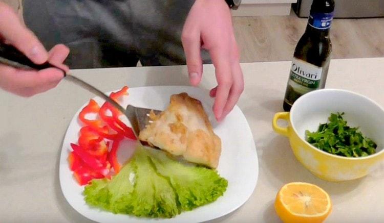 We spread the sea language near the vegetables.