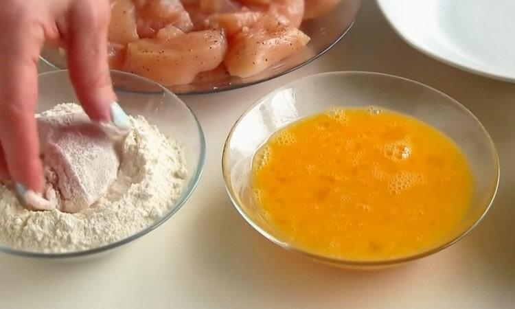 Roll each piece of meat first in flour.