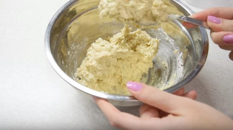 The dough should turn out to be thick and even dry.