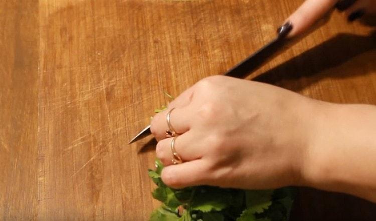 Grind cilantro and also shift to the minced meat.