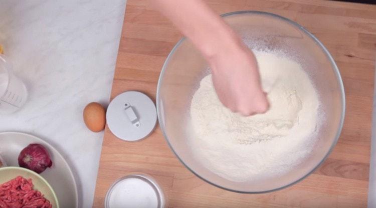 Add salt to the flour.