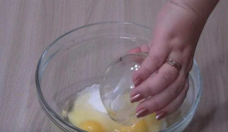 Add eggs to sugar.