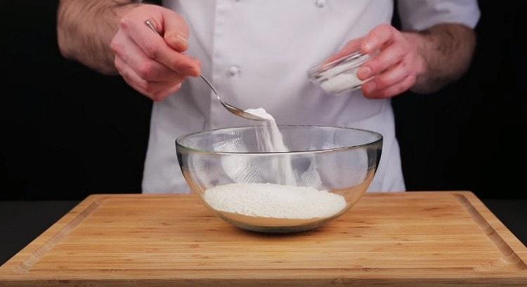 Mix flour with baking powder.