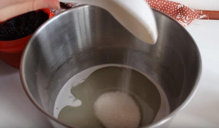 Add vegetable oil and sugar.