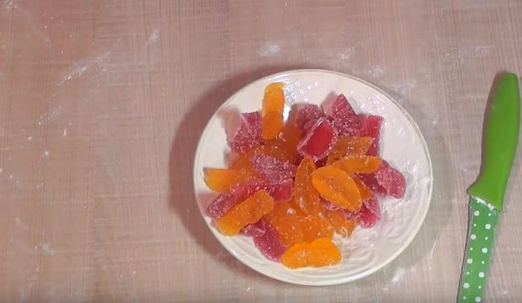 Marmalade cut into small pieces.