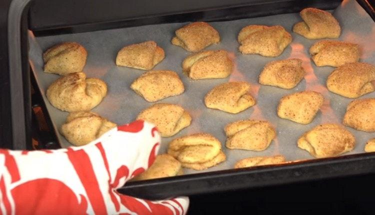 Bake cottage cheese ears until golden brown.