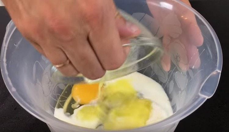 We also add salt, sugar and melted butter.