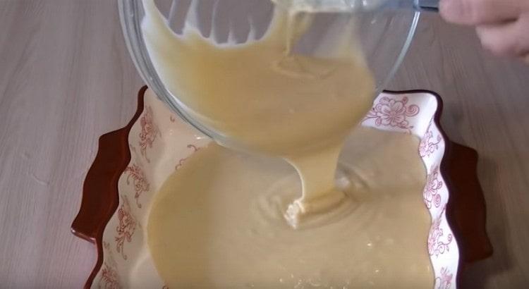 Pour the dough into a baking dish.