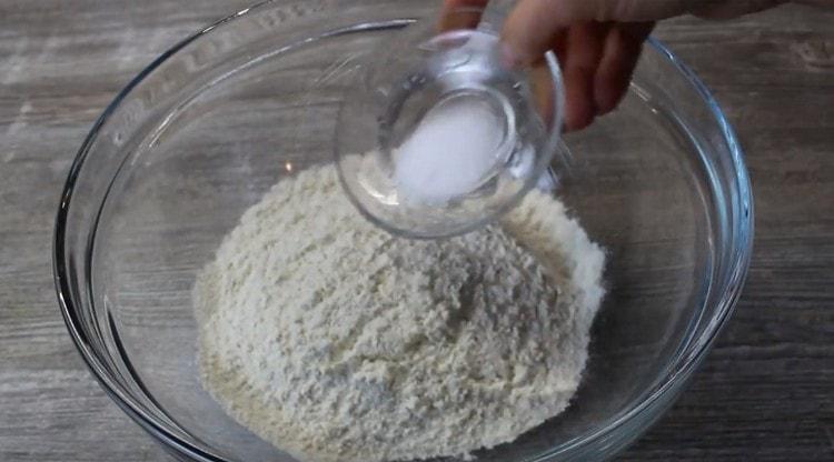 Add salt to the sifted flour.