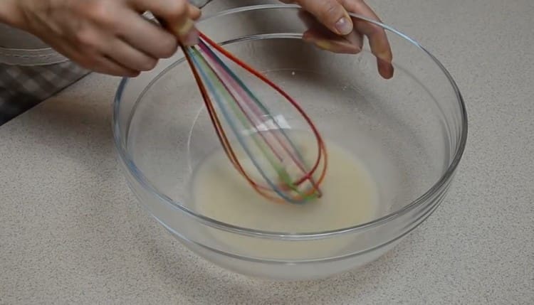 Add yeast, salt and sugar to the water.